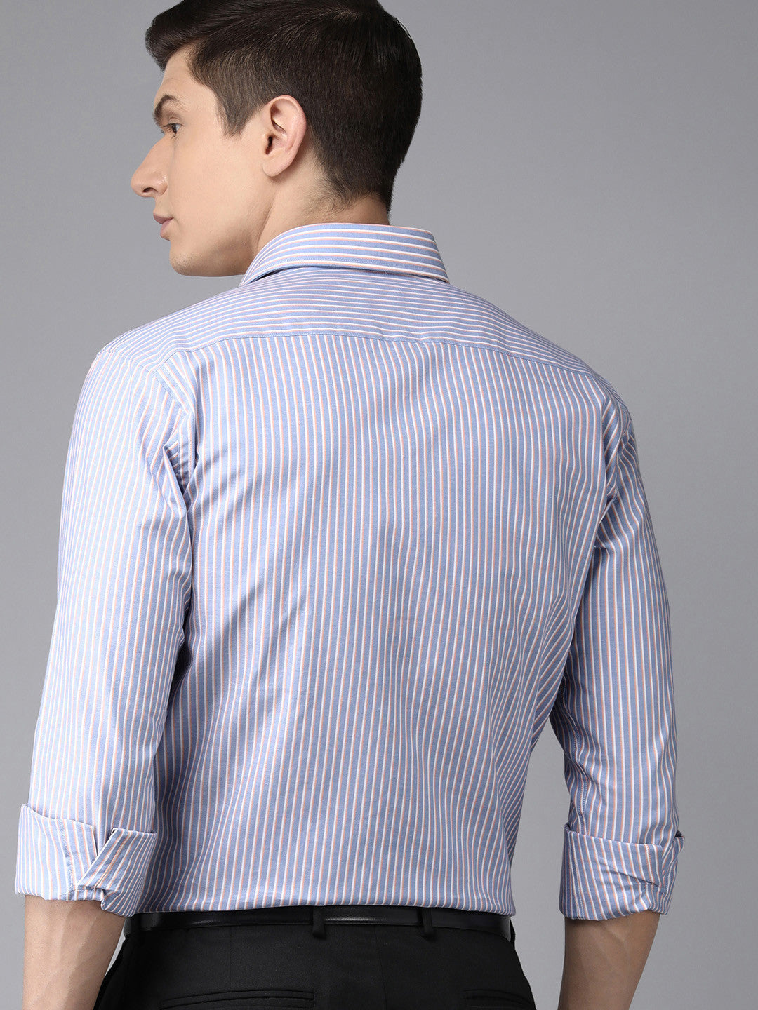 Men Blue & White Slim Fit Striped Formal Shirt