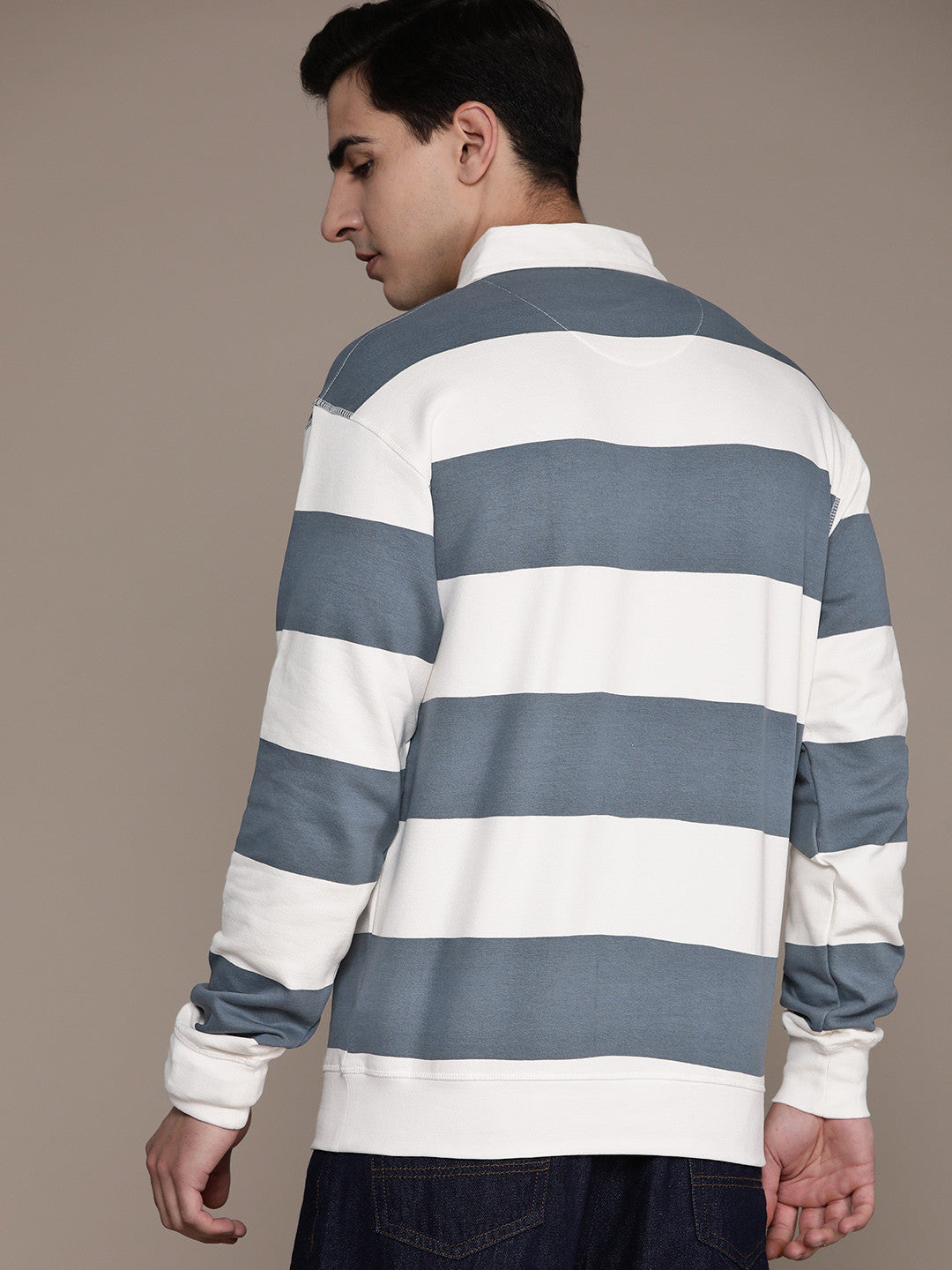Men Striped Relaxed Fit Polo Collar T-shirt