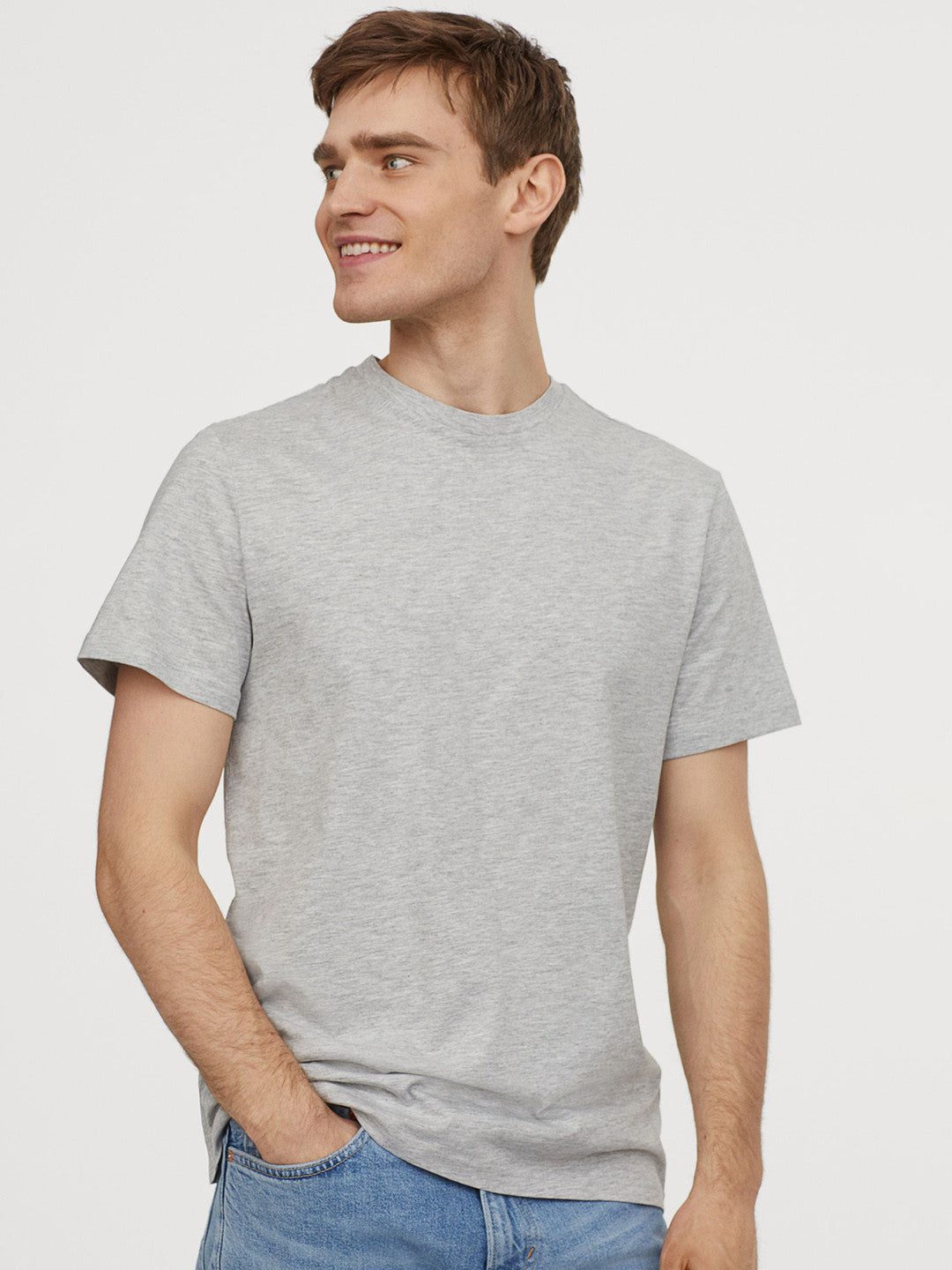 Grey Solid Round-neck T-shirt Regular Fit